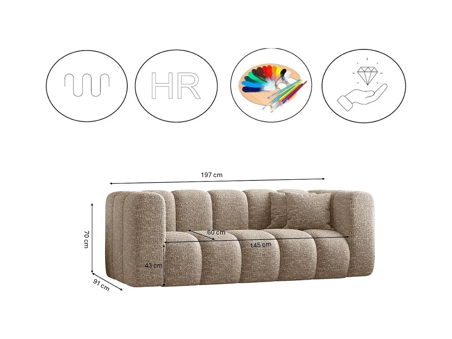 Sofagarnitur 2+1+1 Couchgarnitur serie Grand stilvol, Stoff Haga Beige