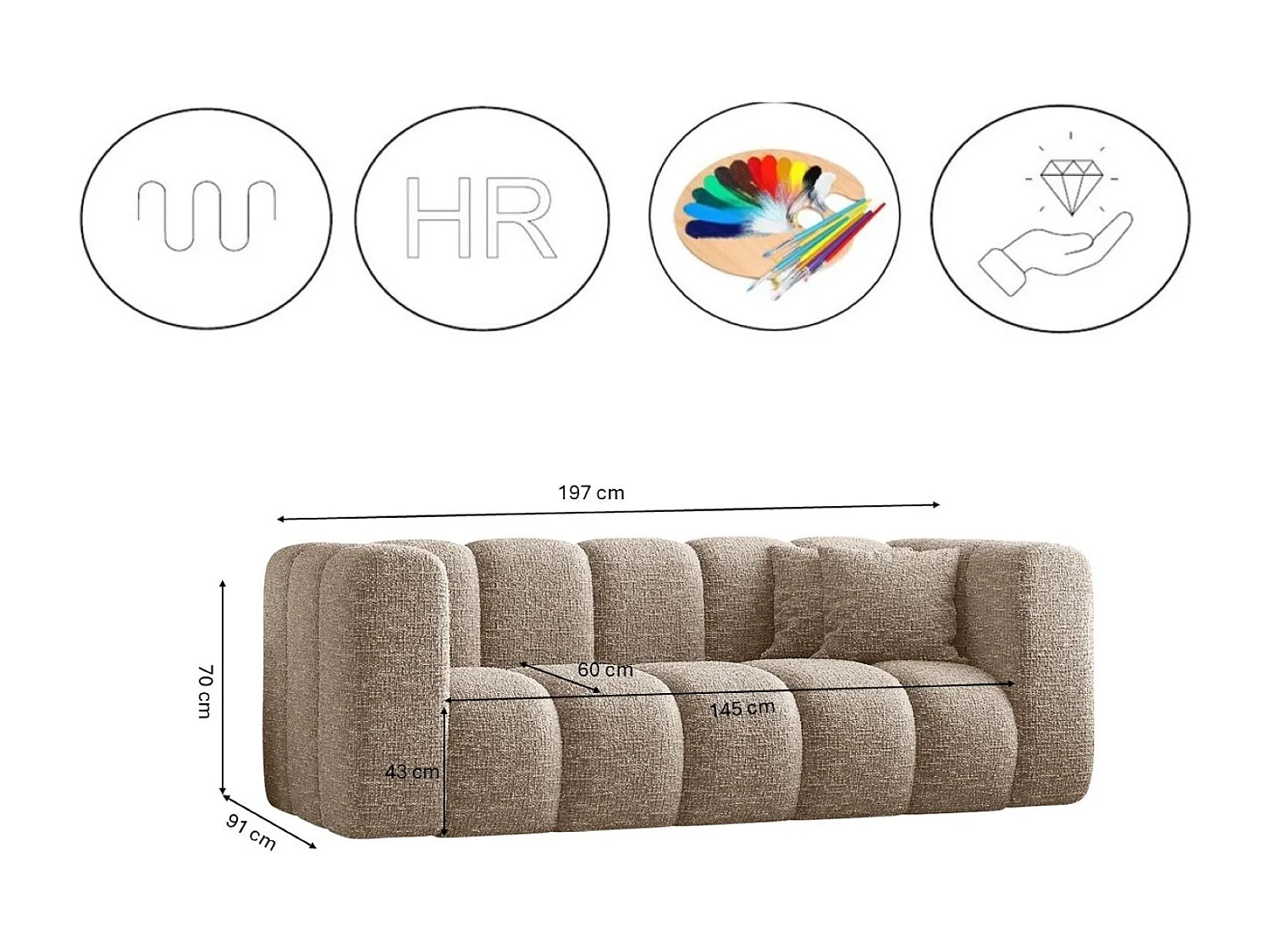 Ensemble de canapés 2+1+1 série Grand stilvol, tissu Haga Beige