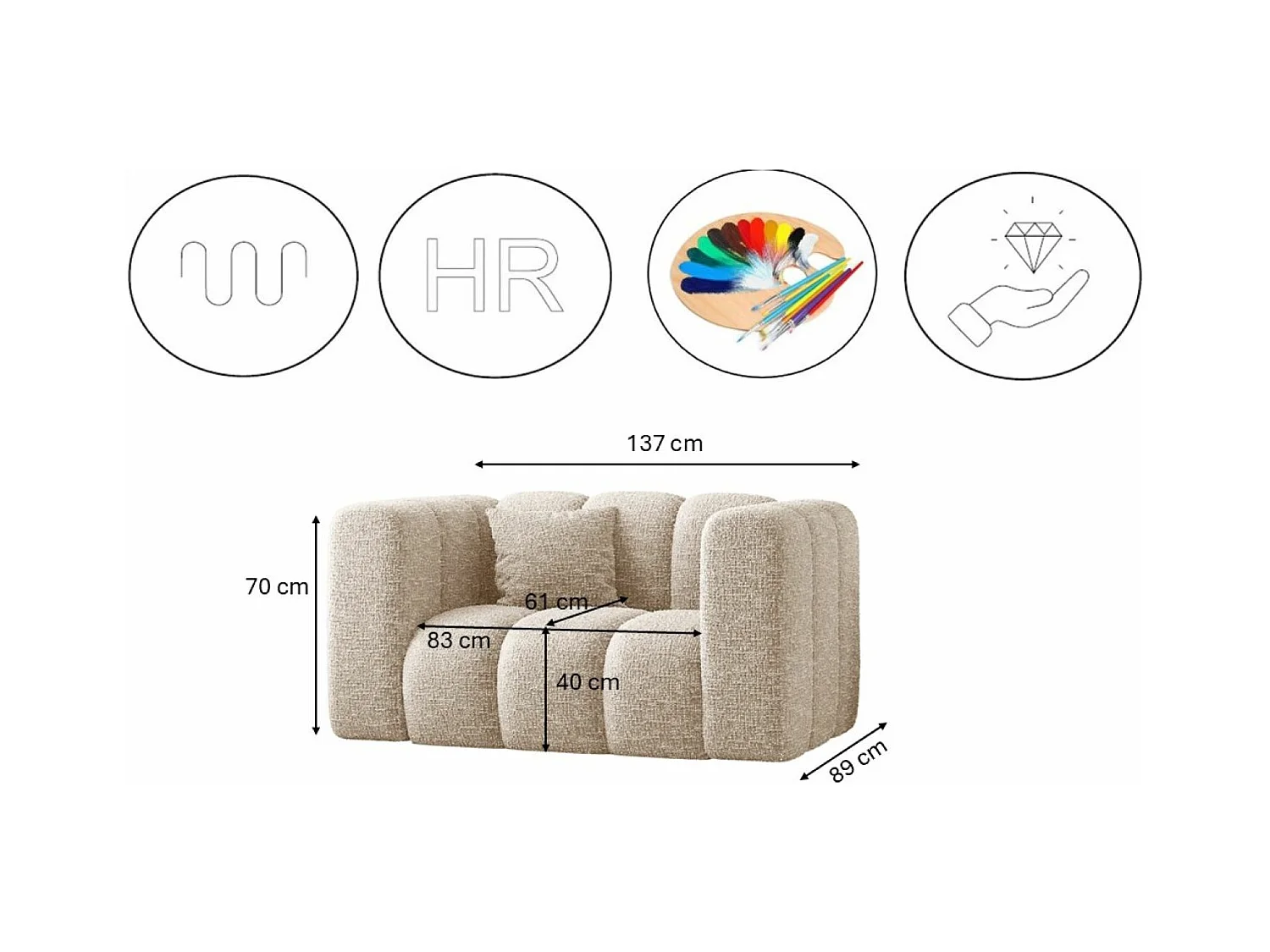 Sofagarnitur 2+1+1 Couchgarnitur serie Grand stilvol, Stoff Haga Ecru