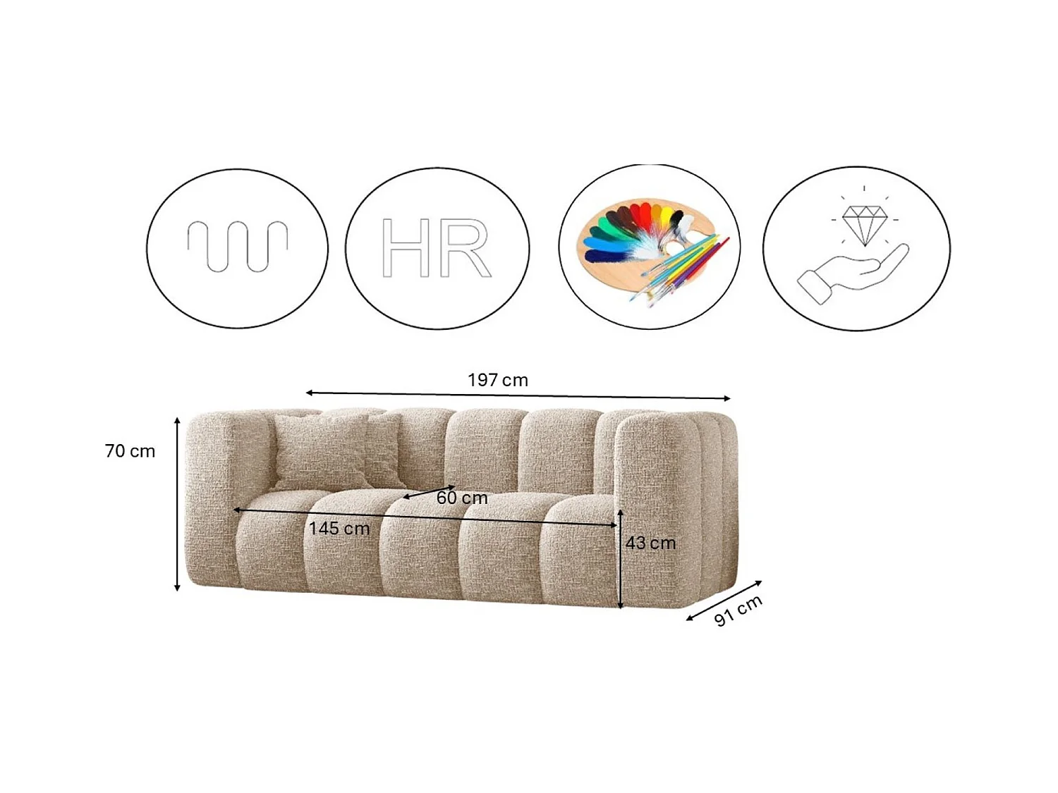 Sofagarnitur 2+1+1 Couchgarnitur serie Grand stilvol, Stoff Haga Ecru