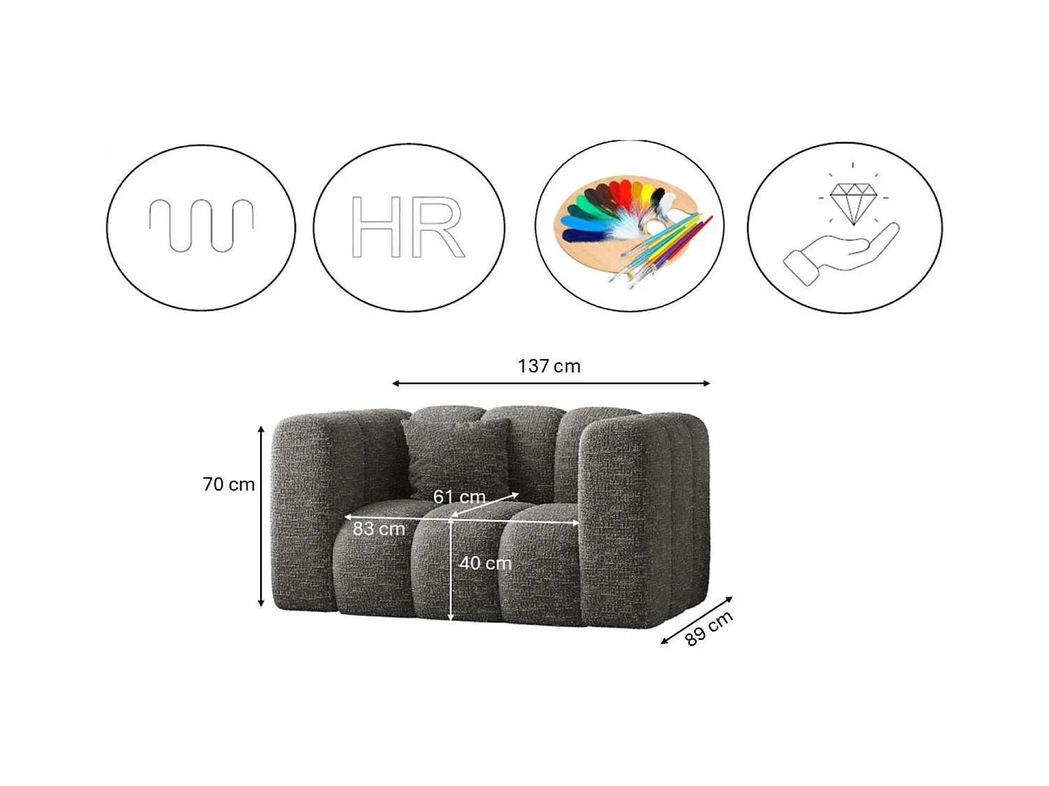 Sofagarnitur 2+1+1 Couchgarnitur serie Grand stilvol, Stoff Haga Graphit