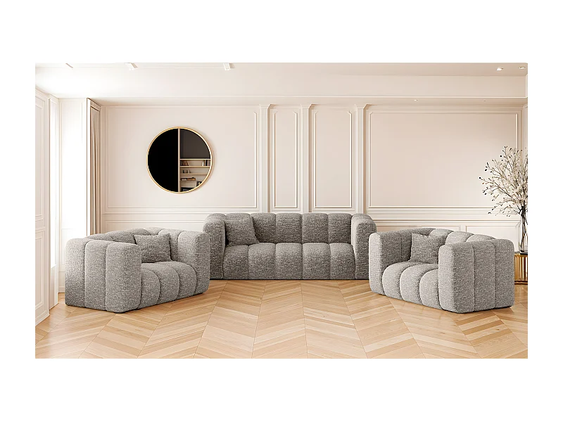 Sofagarnitur 2+1+1 Couchgarnitur serie Grand stilvol, Stoff Haga Hellgrau