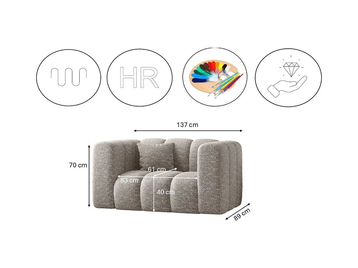 Sofagarnitur 2+1+1 Couchgarnitur serie Grand stilvol, Stoff Haga Hellgrau