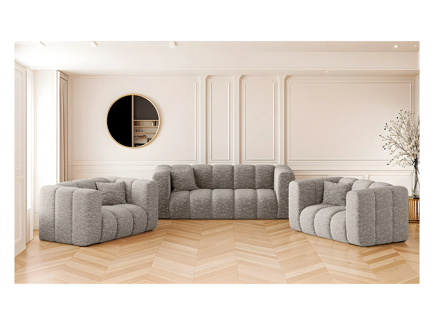 Ensemble de canapés 2+1+1 série Grand stilvol, tissu Haga gris clair