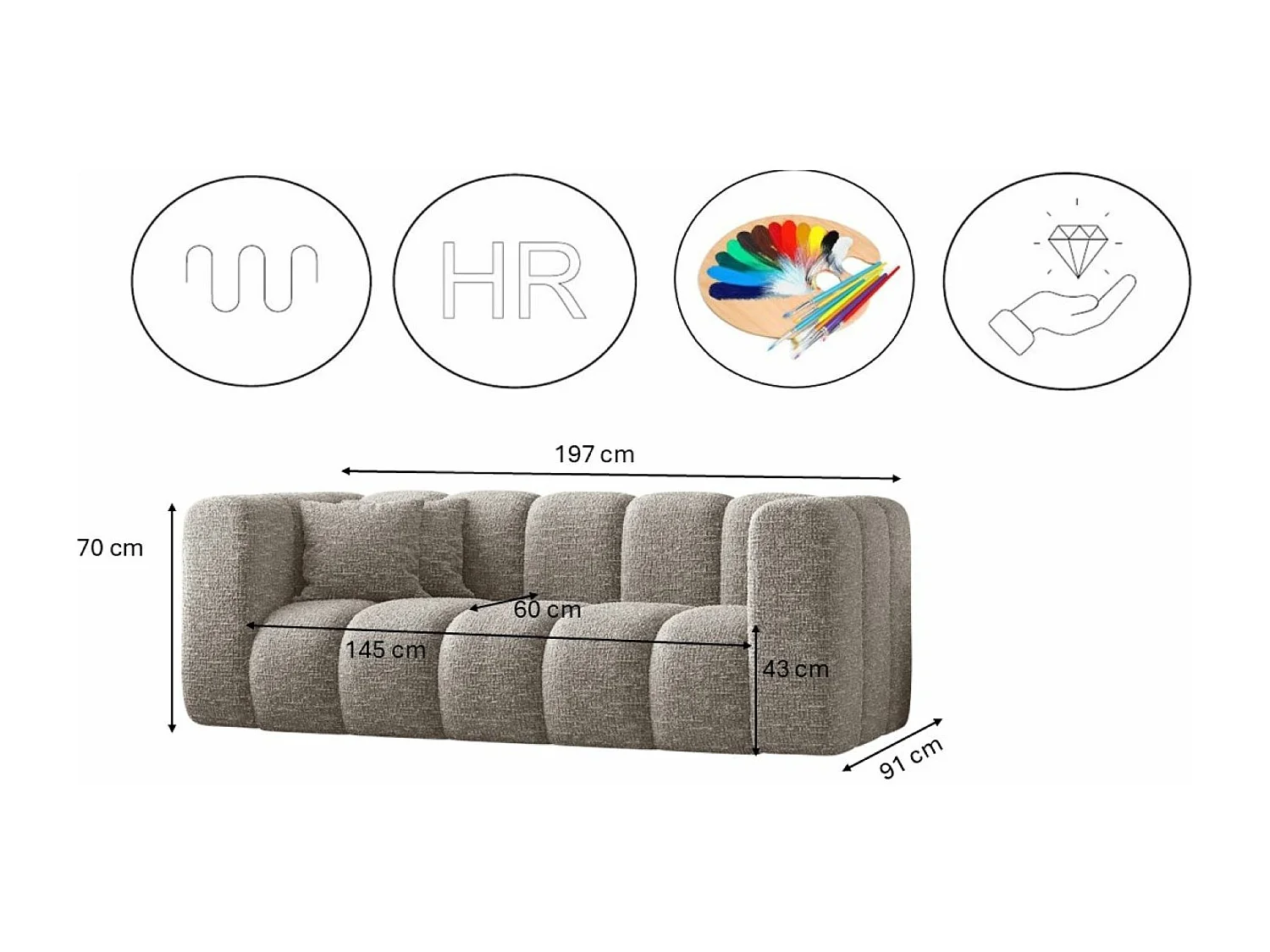 Sofagarnitur 2+1+1 Couchgarnitur serie Grand stilvol, Stoff Haga Hellgrau