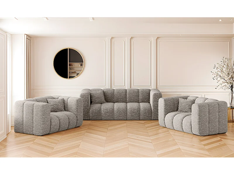 Set divano 2+1+1 serie Grand stilvol, tessuto Haga grigio chiaro