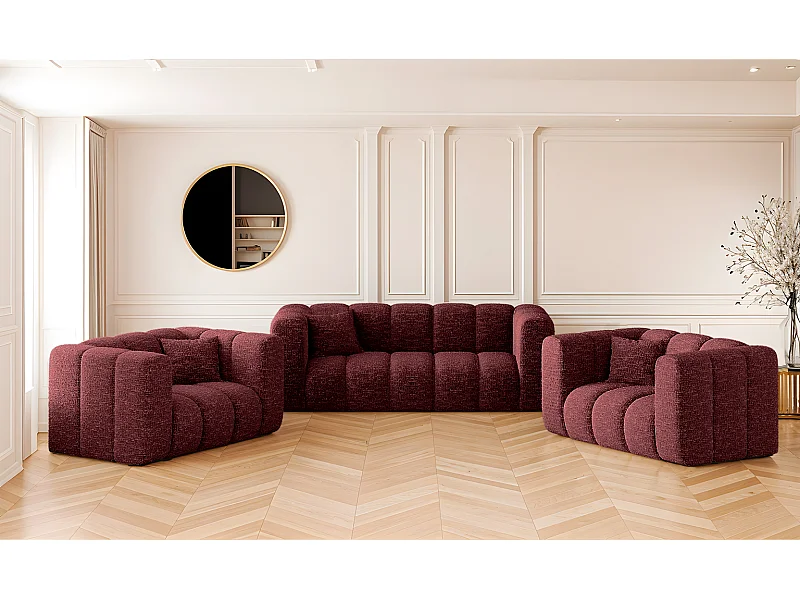 Sofagarnitur 2+1+1 Couchgarnitur serie Grand stilvol, Stoff Haga Rotwein