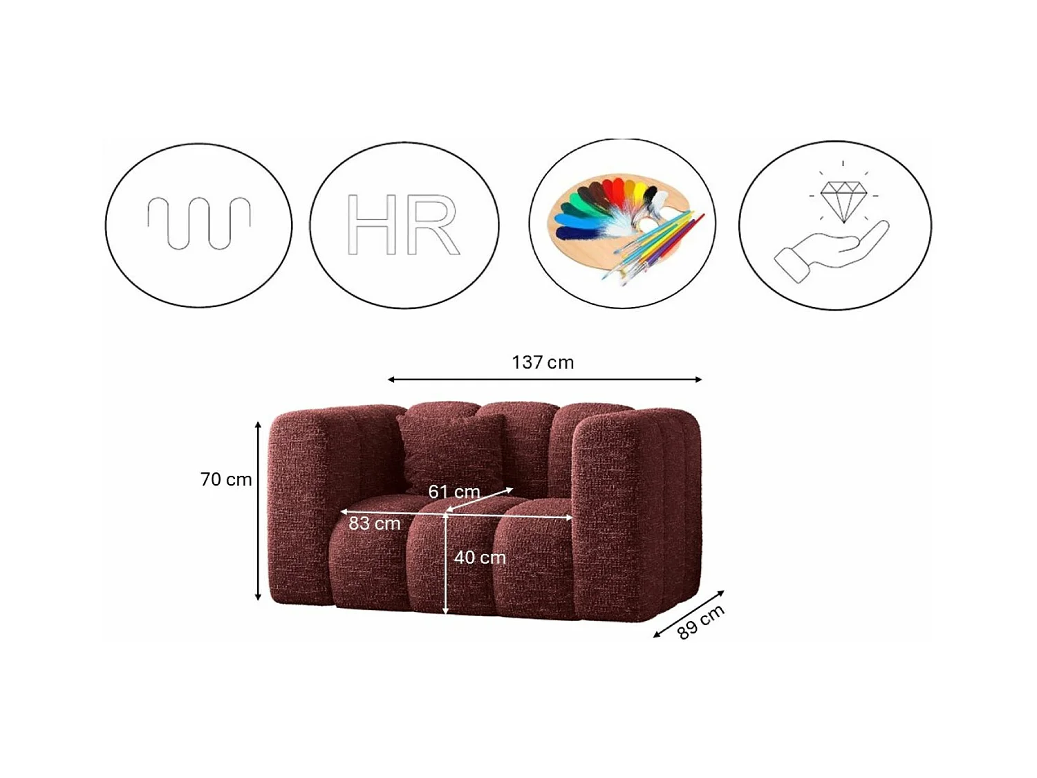 Sofagarnitur 2+1+1 Couchgarnitur serie Grand stilvol, Stoff Haga Rotwein