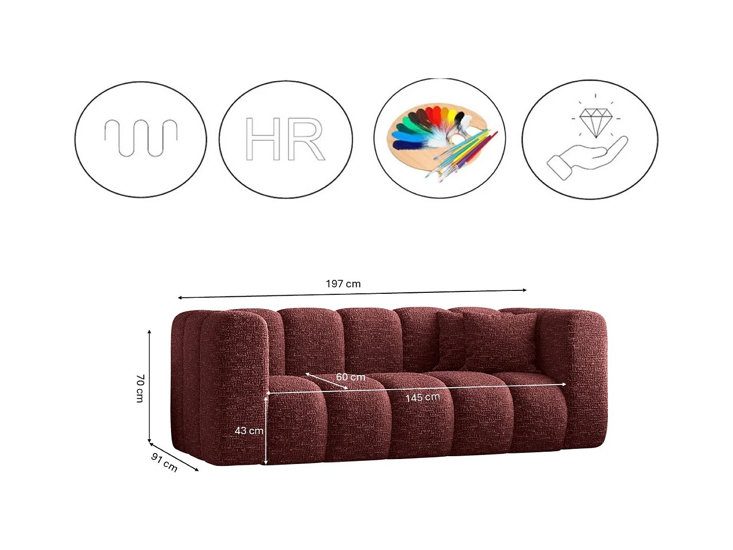 Sofagarnitur 2+1+1 Couchgarnitur serie Grand stilvol, Stoff Haga Rotwein