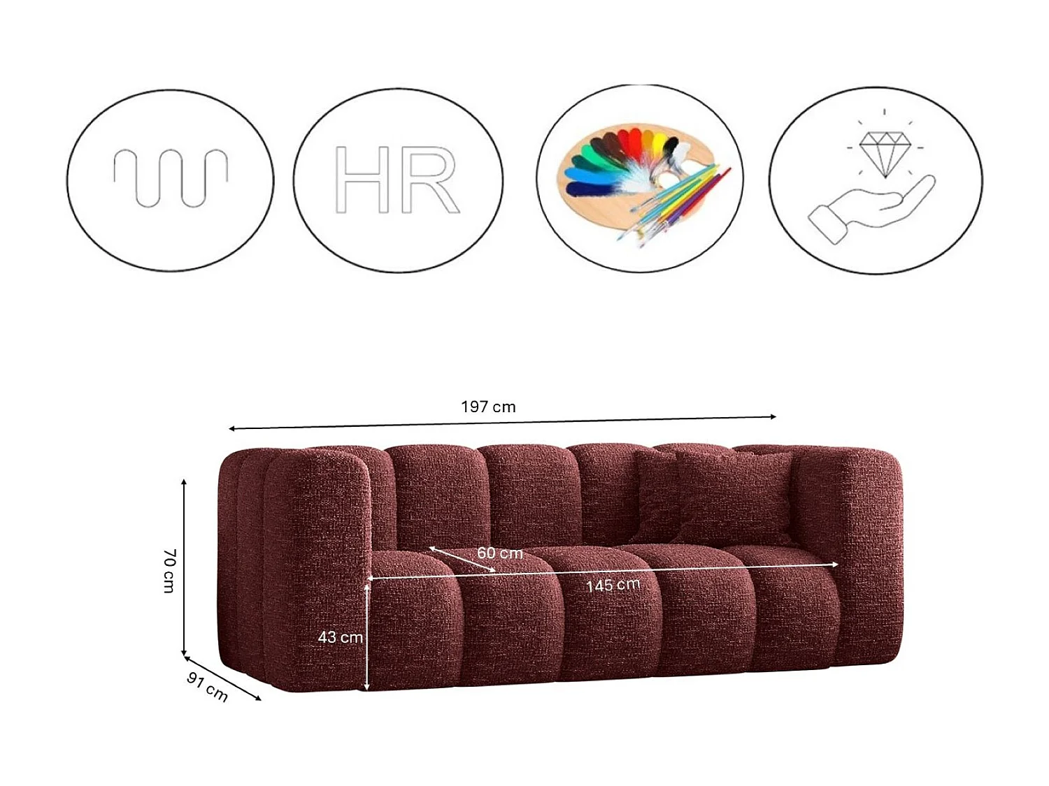 Sofagarnitur 2+1+1 Couchgarnitur serie Grand stilvol, Stoff Haga Rotwein