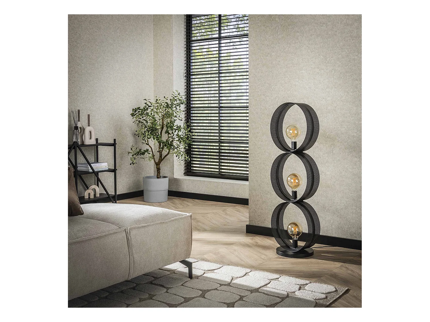 Vloerlamp 3L Ring Geperforeerd - Charcoal