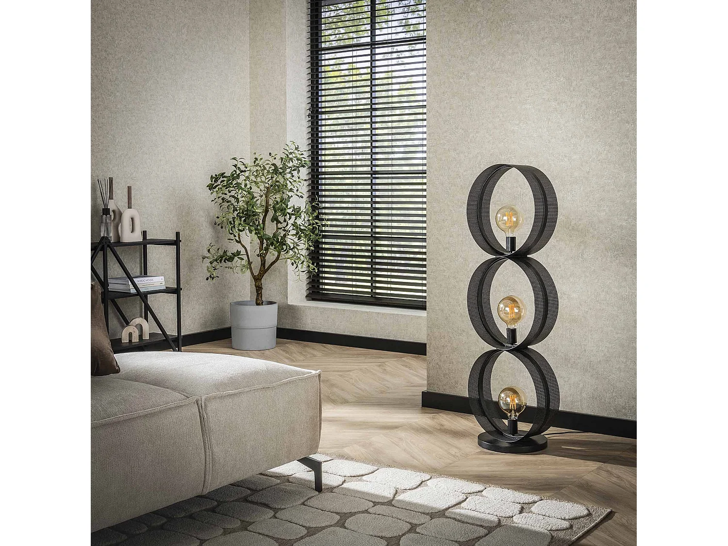 Vloerlamp 3L Ring Geperforeerd - Charcoal