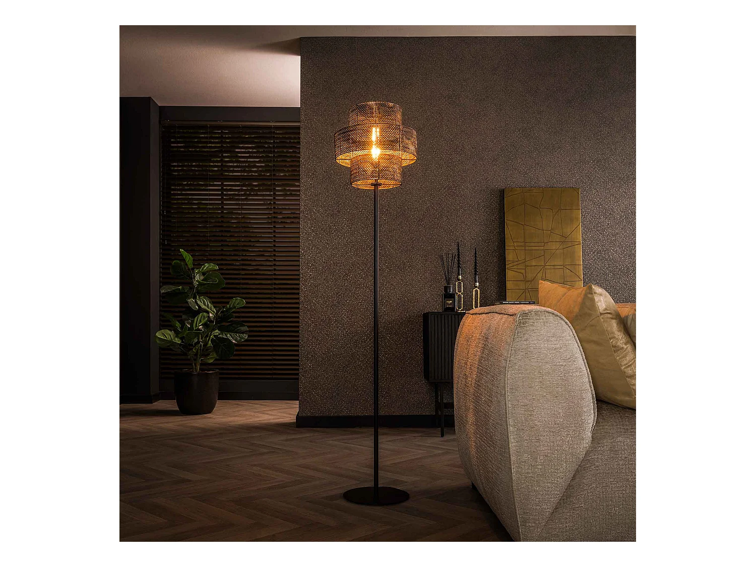 Lampadaire Lanterne 1L - Noir Marron