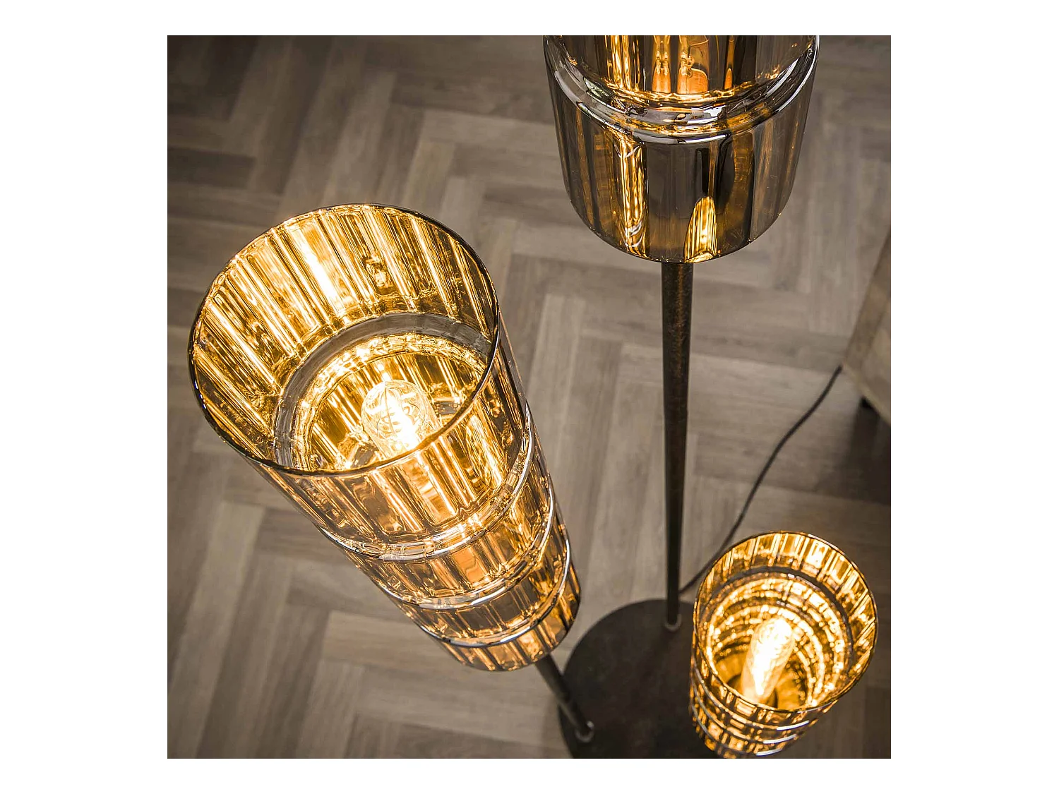 Vloerlamp 3L Getrapt Cylinder Glas - Artic Zwart