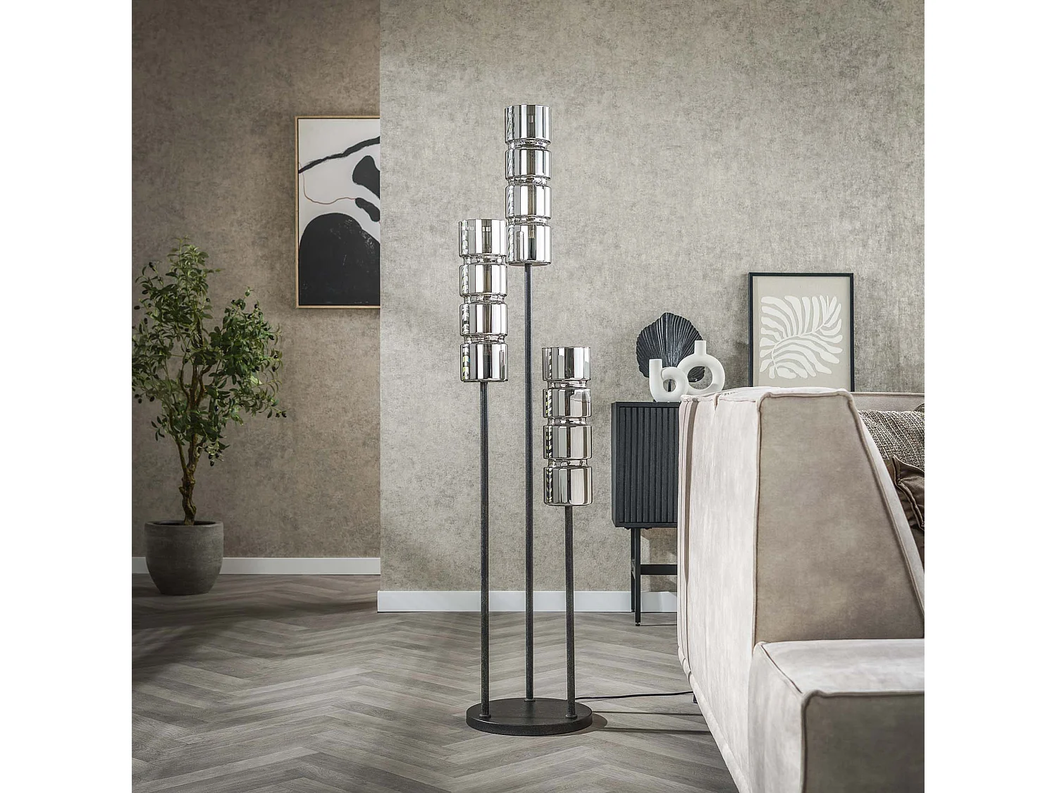 Lampadaire 3L Cylindre à gradins Verre - Noir Arctique