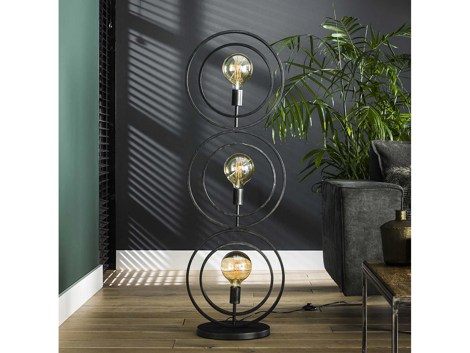 Industrieel Vloerlamp - 3 Lampen - Turn around - Zwart