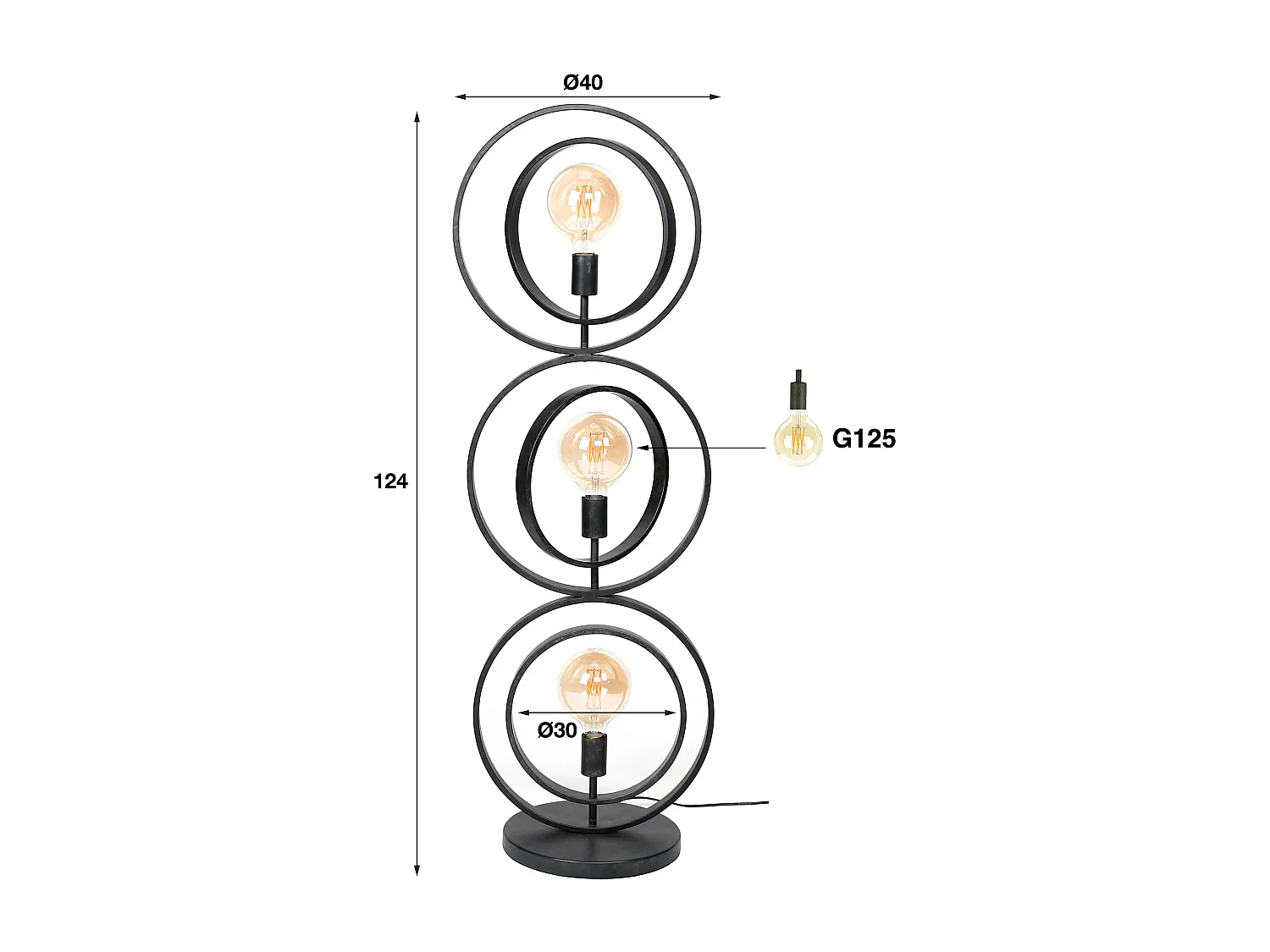 Industrieel Vloerlamp - 3 Lampen - Turn around - Zwart