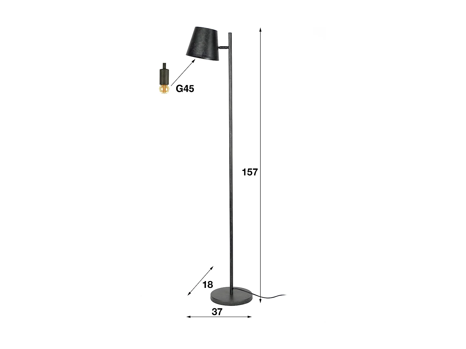Lampadaire industriel - 1 lampe - Abat-jour réglable en métal