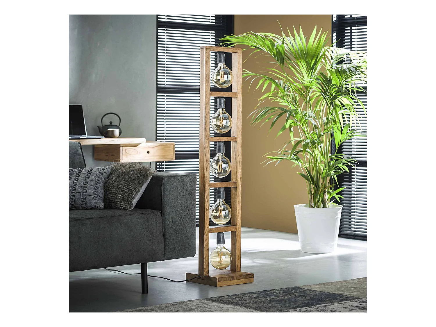 Lampadaire industriel - 5 lampes - Modulo - Structure en bois