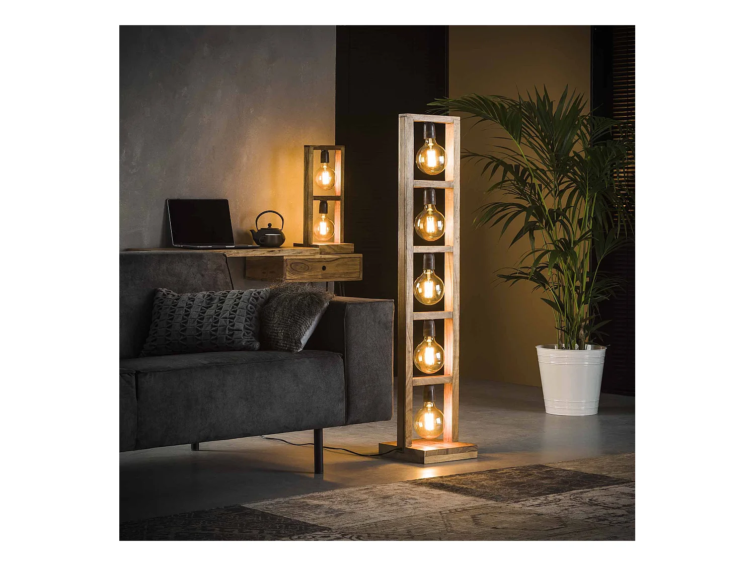 Lampadaire industriel - 5 lampes - Modulo - Structure en bois