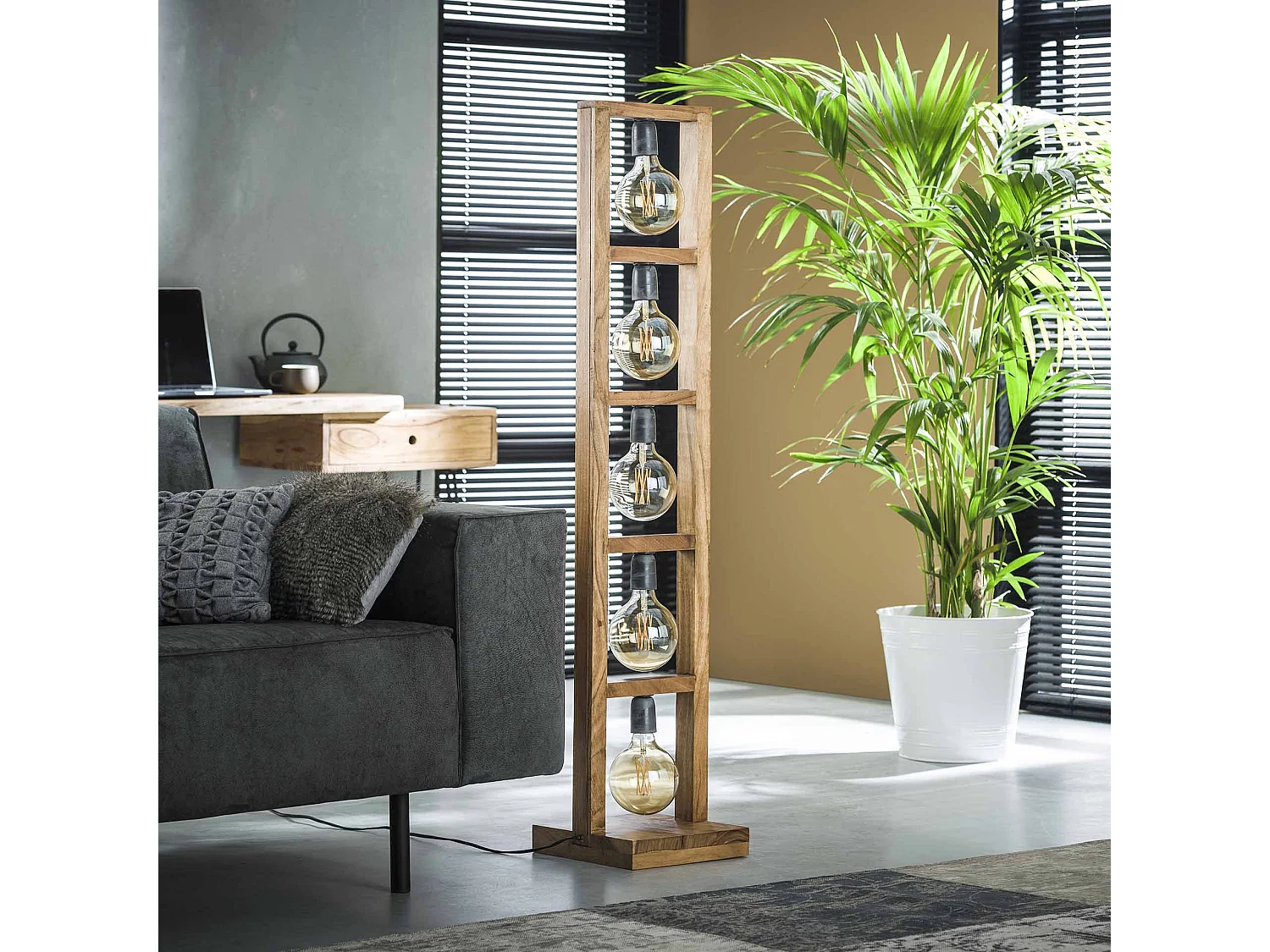 Lampadaire industriel - 5 lampes - Modulo - Structure en bois