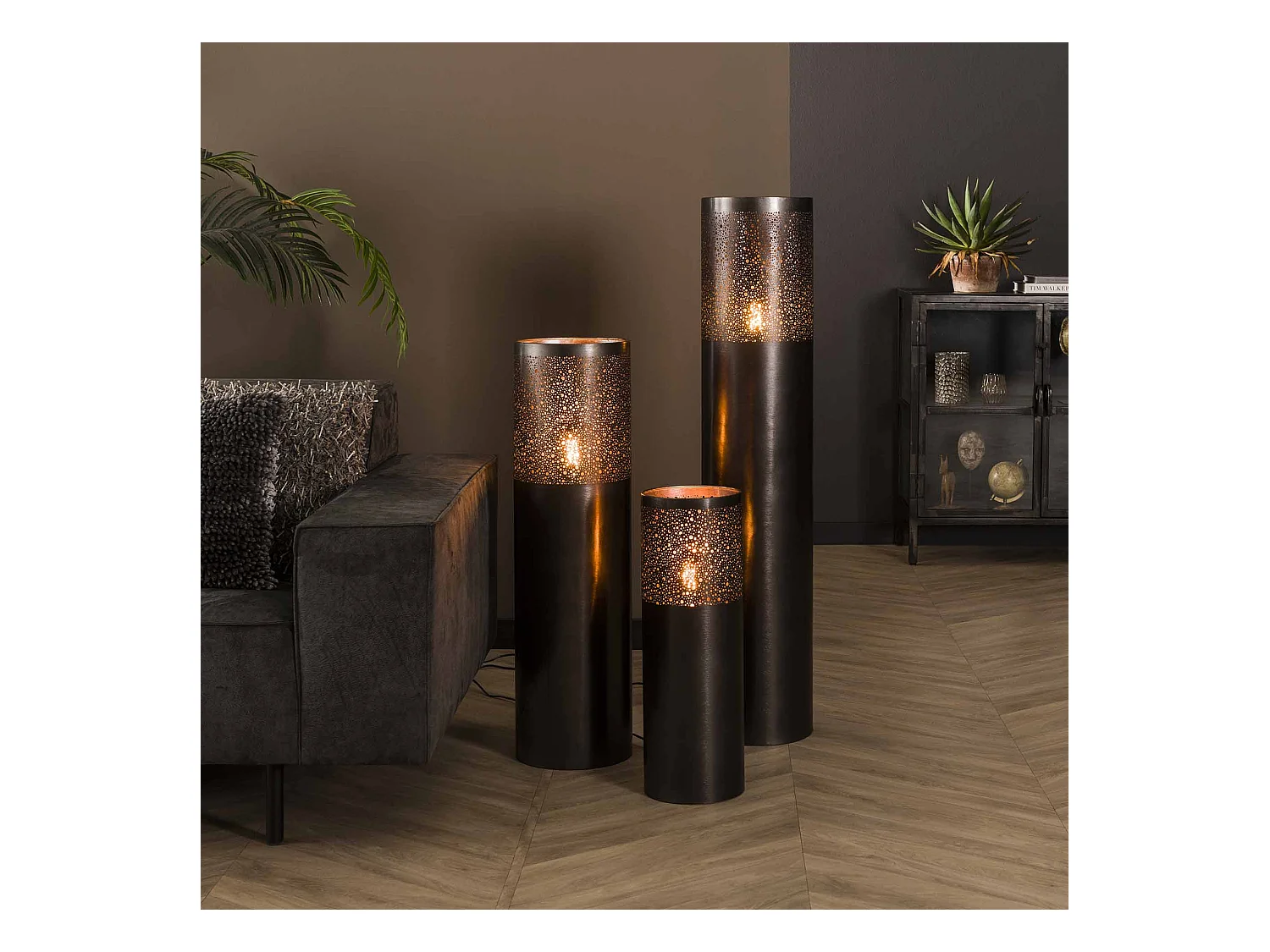 Lampadaire Ø20 cylindre 60cm / Nickel noir