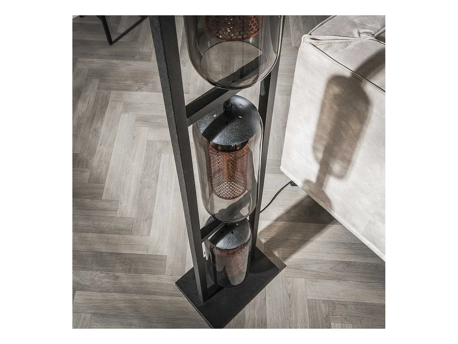 Lampadaire Tower 3L - Verre fumé - Noir arctique