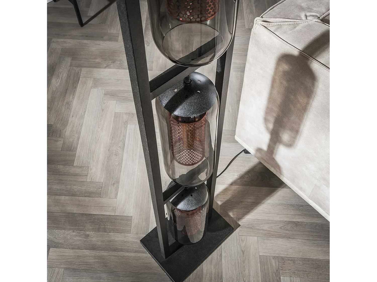 Lampadaire Tower 3L - Verre fumé - Noir arctique