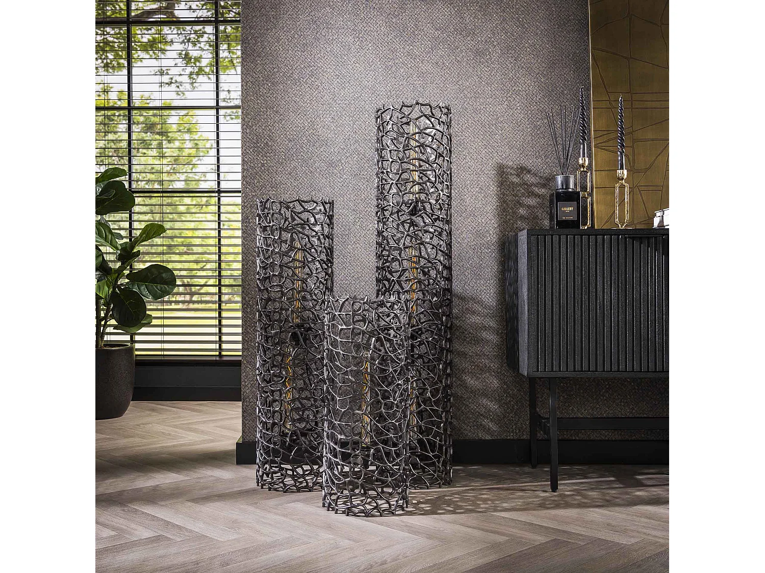 Lampadaire Weaver Cylindre Ø25 92cm L - Nickel Noir