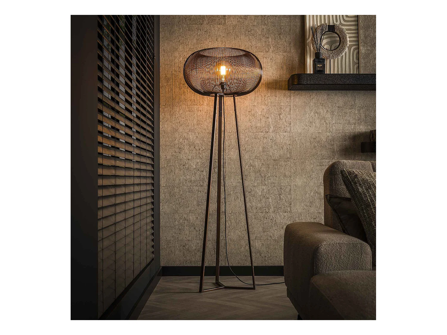 Lampadaire 3 pieds Copper Twist - Couleur cuivre