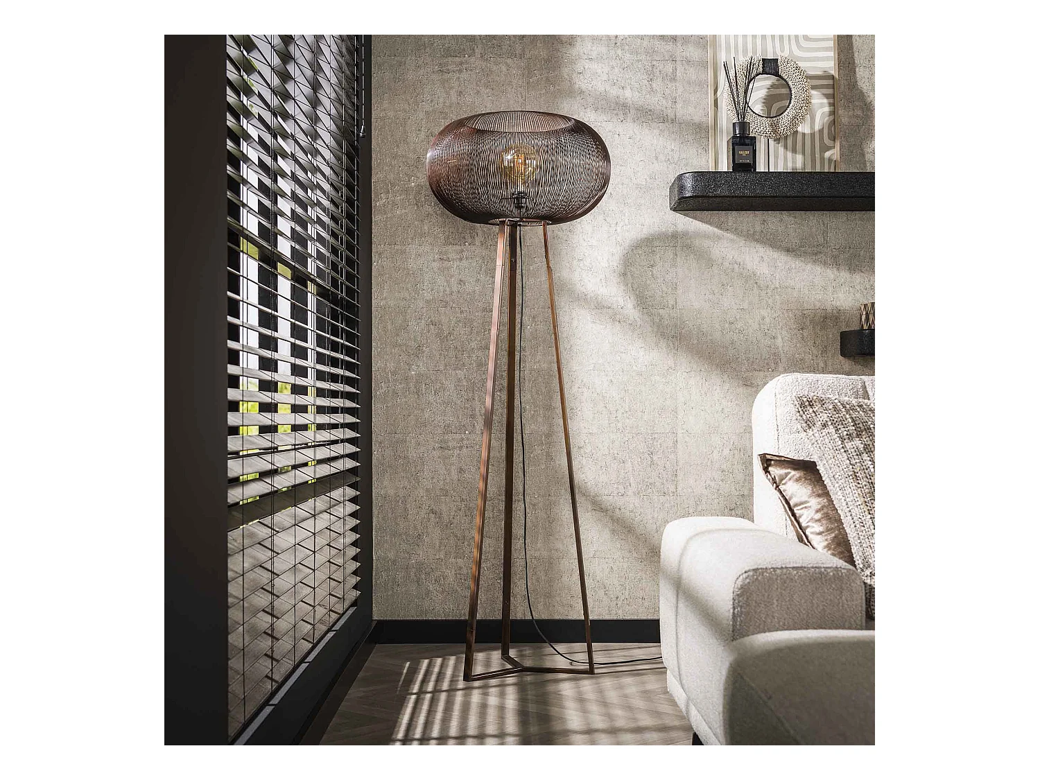 Lampadaire 3 pieds Copper Twist - Couleur cuivre