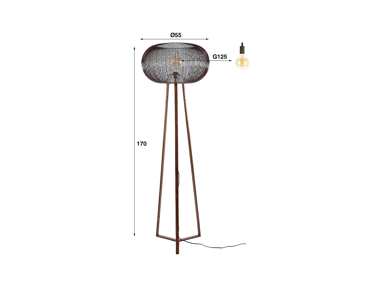 Lampadaire 3 pieds Copper Twist - Couleur cuivre