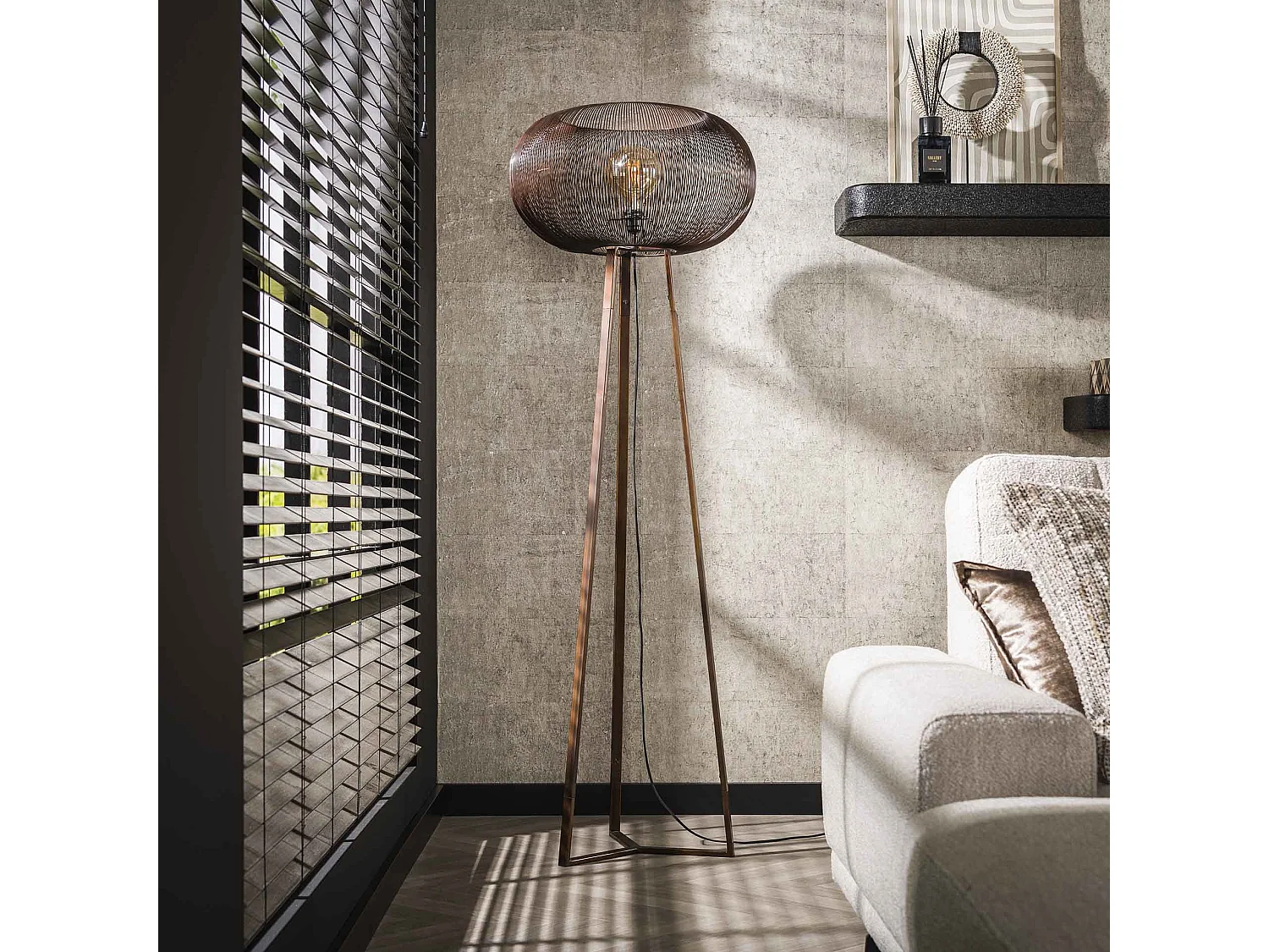 Lampadaire 3 pieds Copper Twist - Couleur cuivre