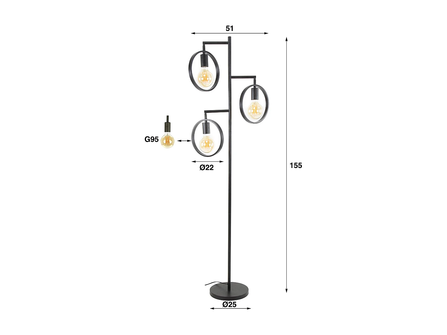 Lámpara de pie Ring 3 Lámparas - Carbón