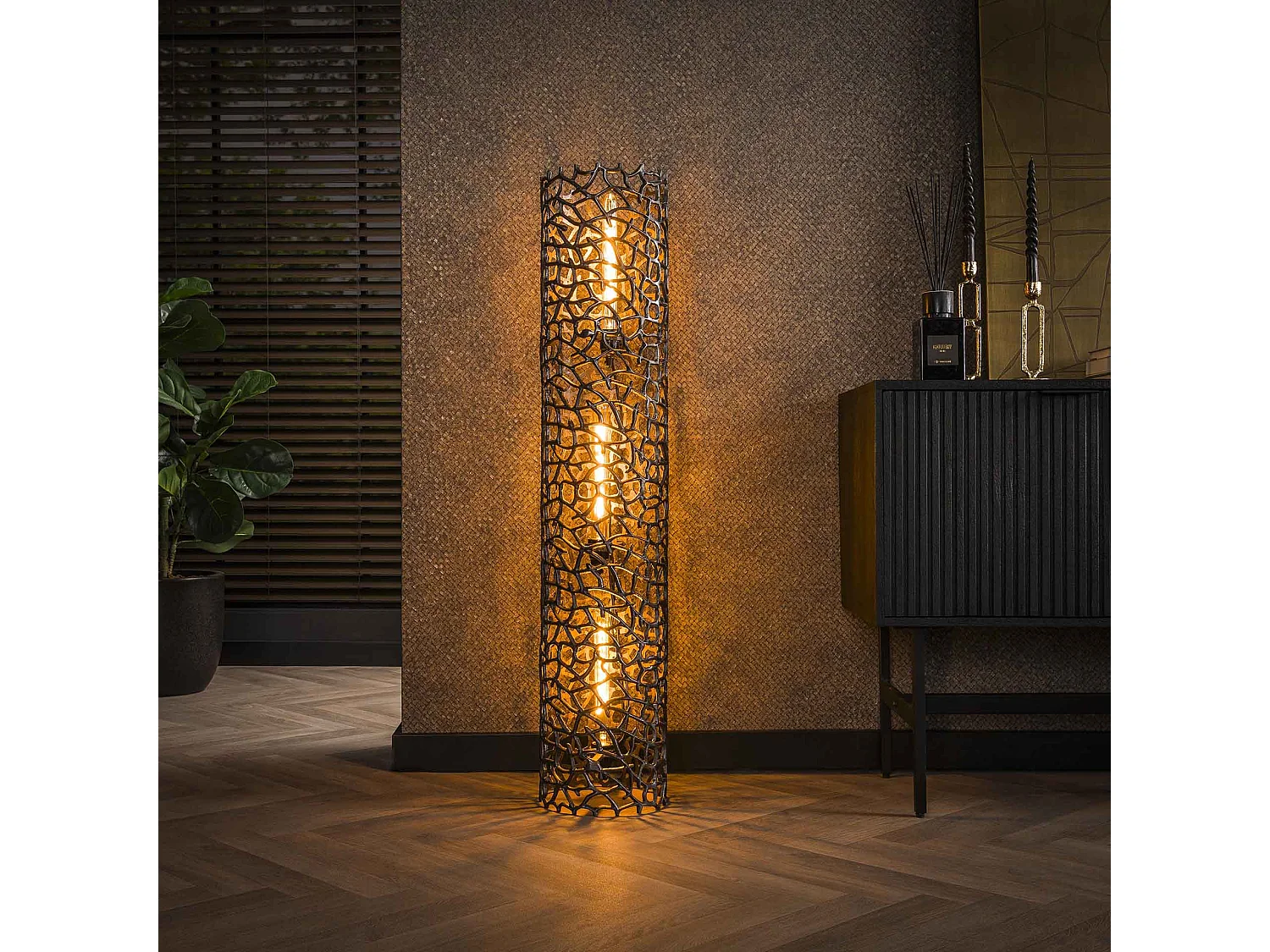 Lampadaire Weaver Cylindre Ø25 122cm XL - Nickel Noir