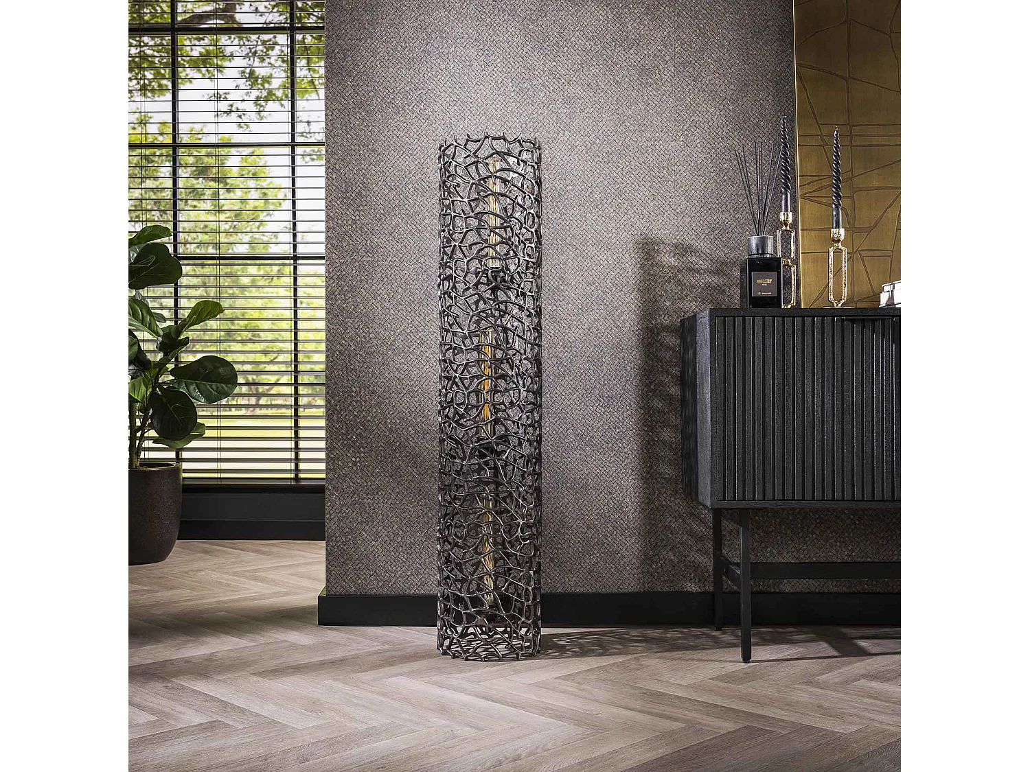 Lampadaire Weaver Cylindre Ø25 122cm XL - Nickel Noir