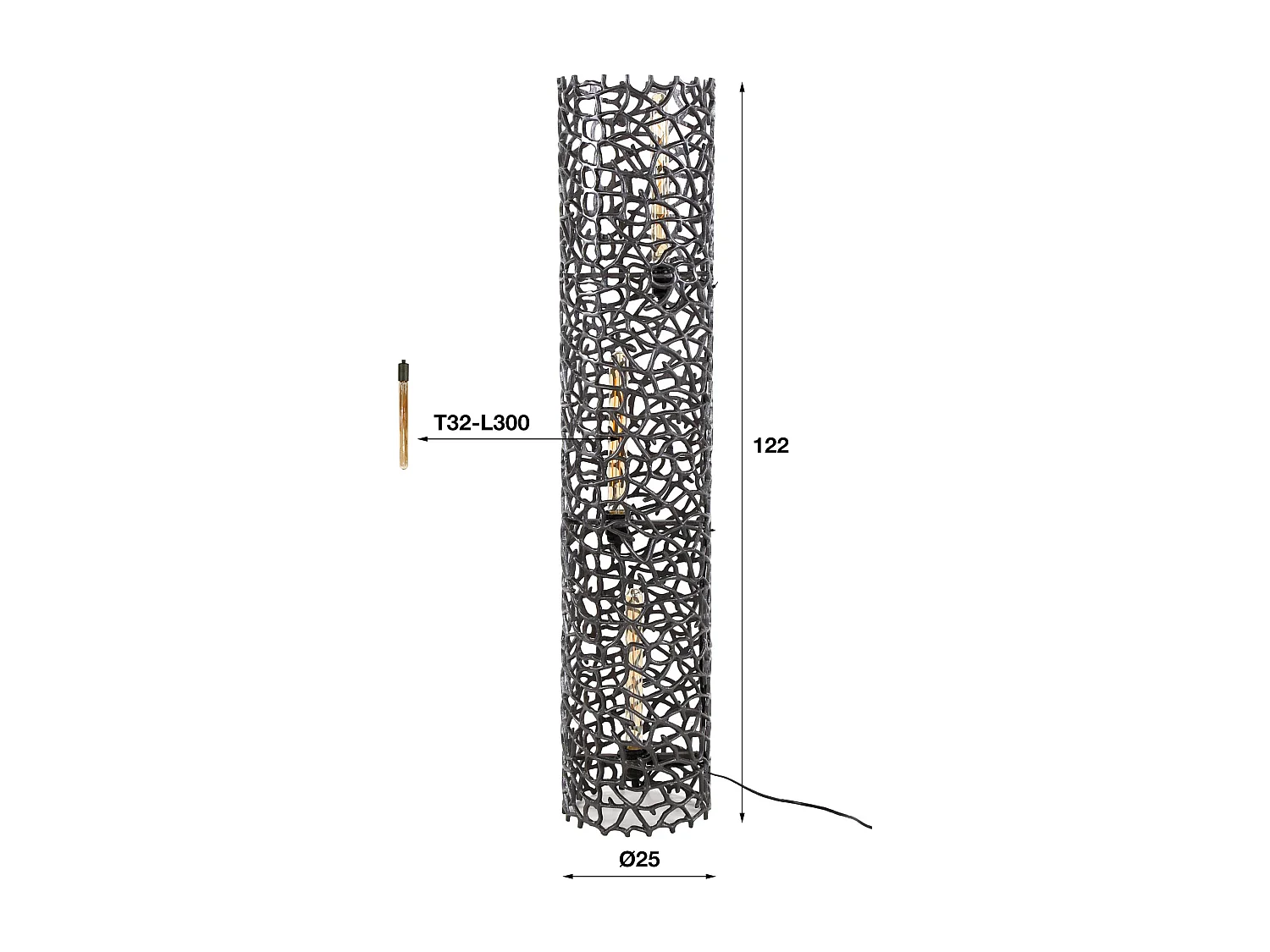 Lampadaire Weaver Cylindre Ø25 122cm XL - Nickel Noir