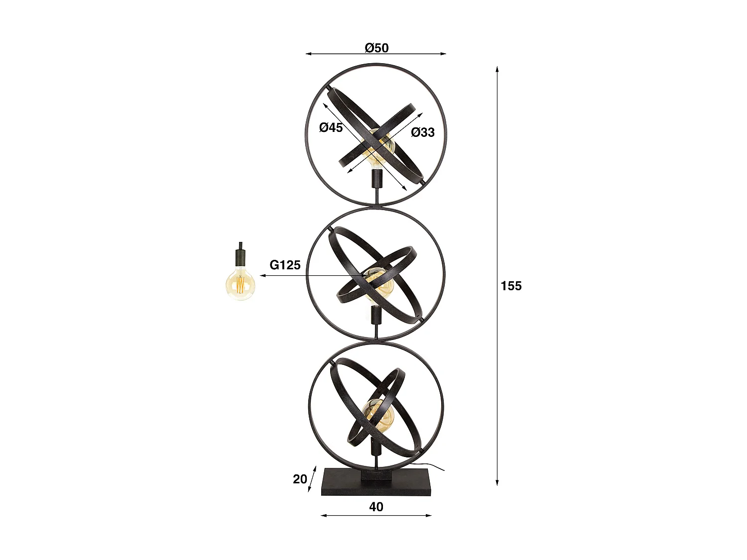 Lampadaire 3L Galaxy - Noir Arctique