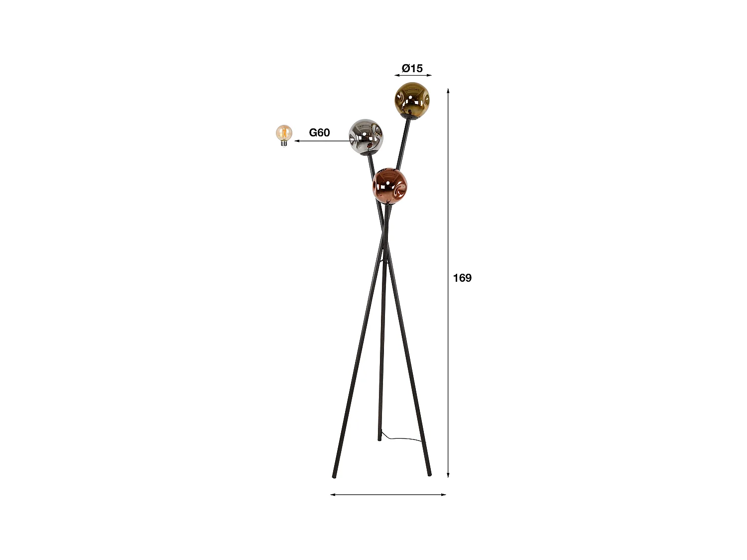 Vloerlamp 3L Molecule Mix Glass - Artic Zwart