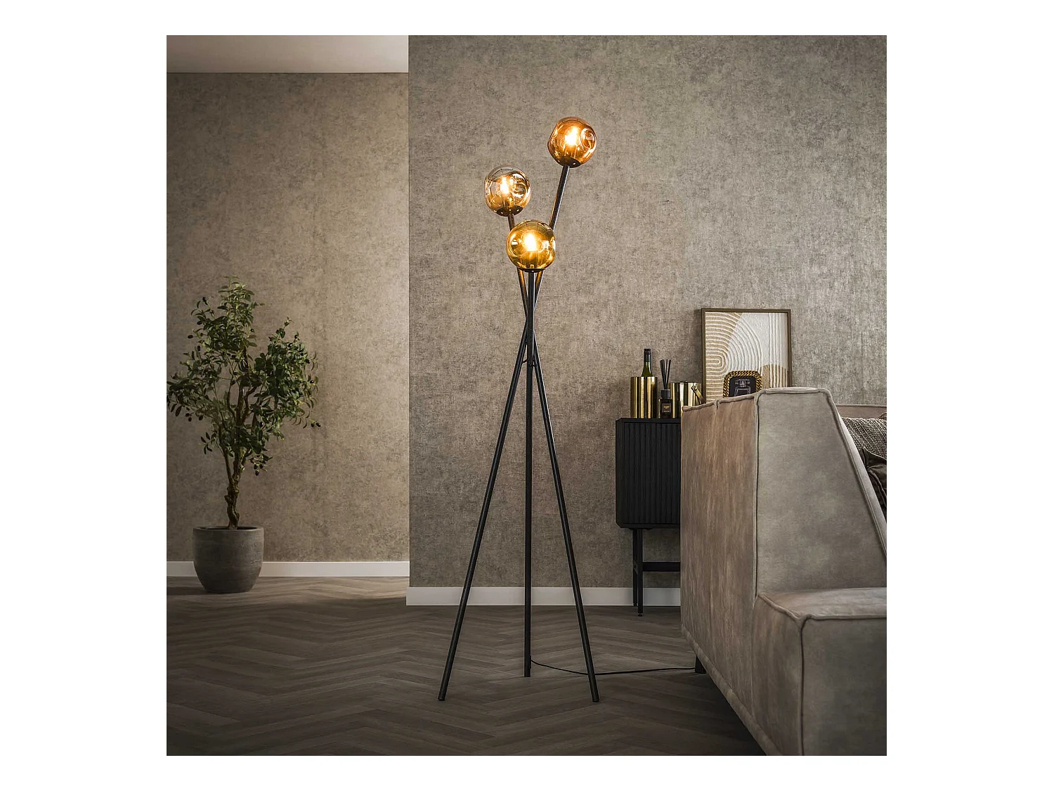 Lampadaire 3L Molecule Mix Verre - Noir Artic