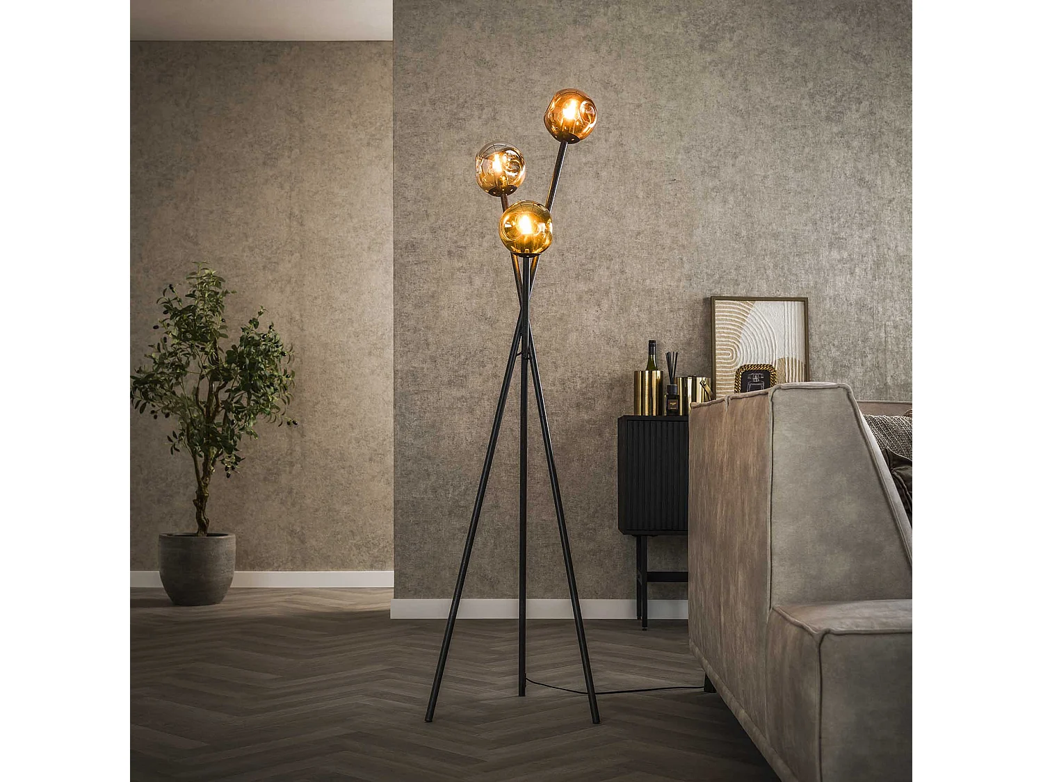 Lampadaire 3L Molecule Mix Verre - Noir Artic