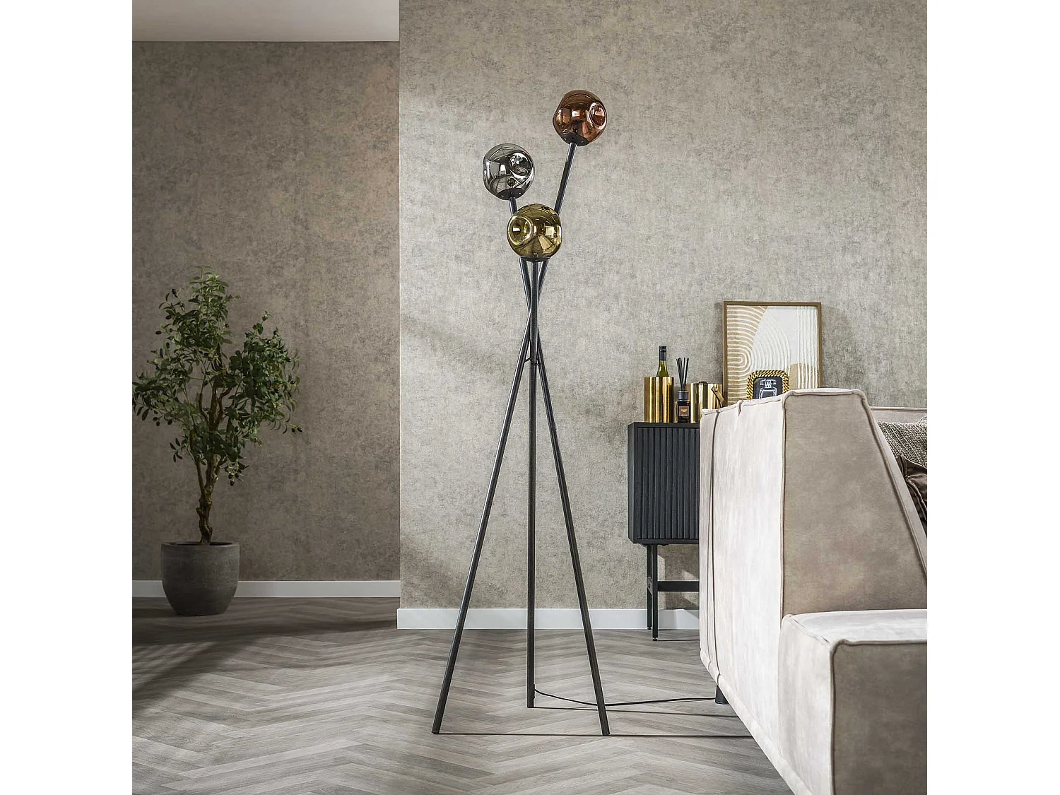 Lampadaire 3L Molecule Mix Verre - Noir Artic