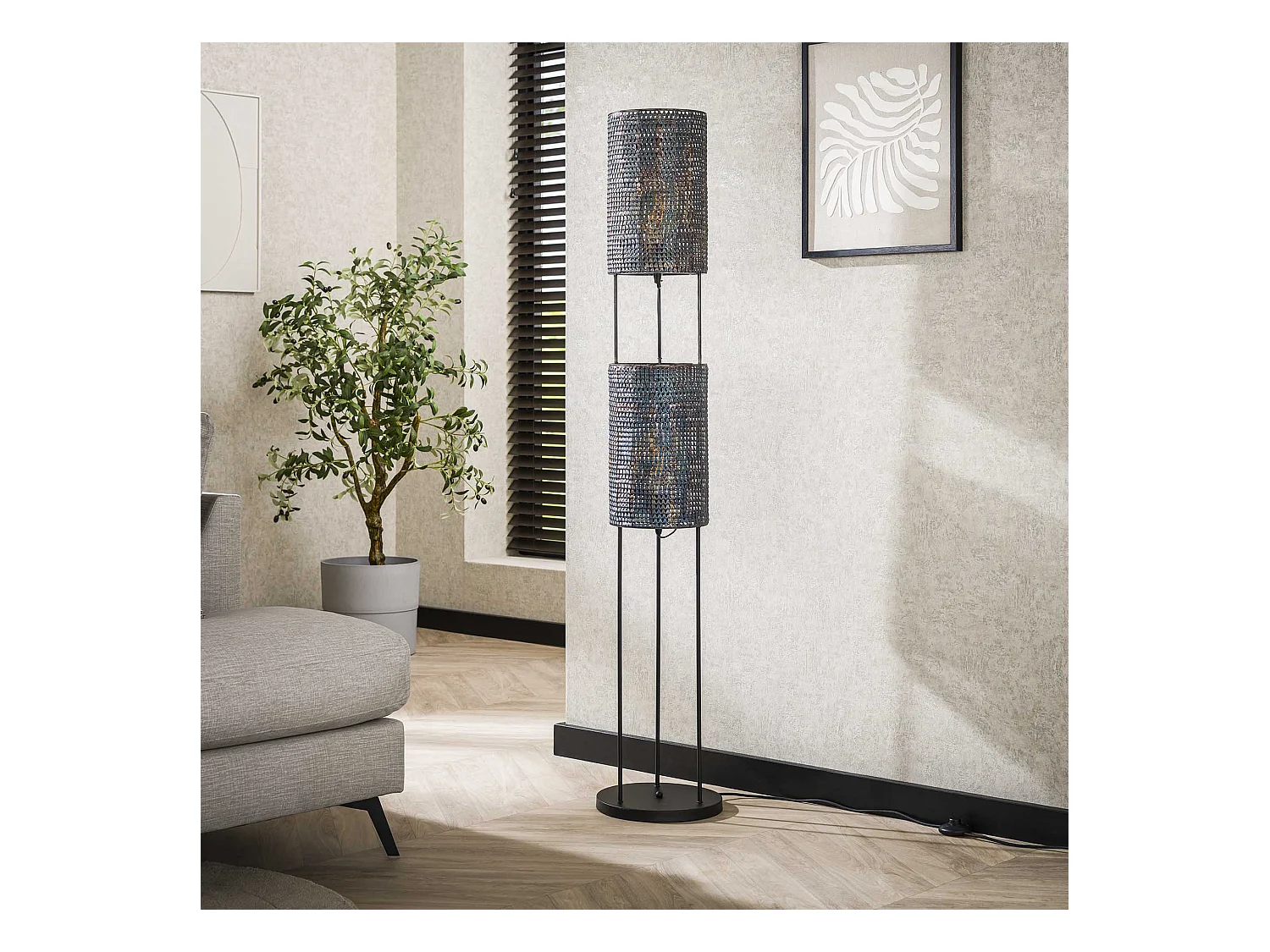 Lampadaire industriel - 2 lampes - Armor Tube - Gris