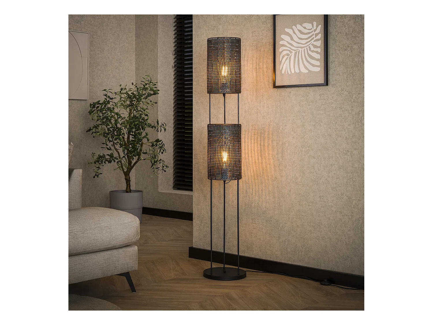 Industrielle Stehlampe - 2 Lampen - Armor Tube - Grau
