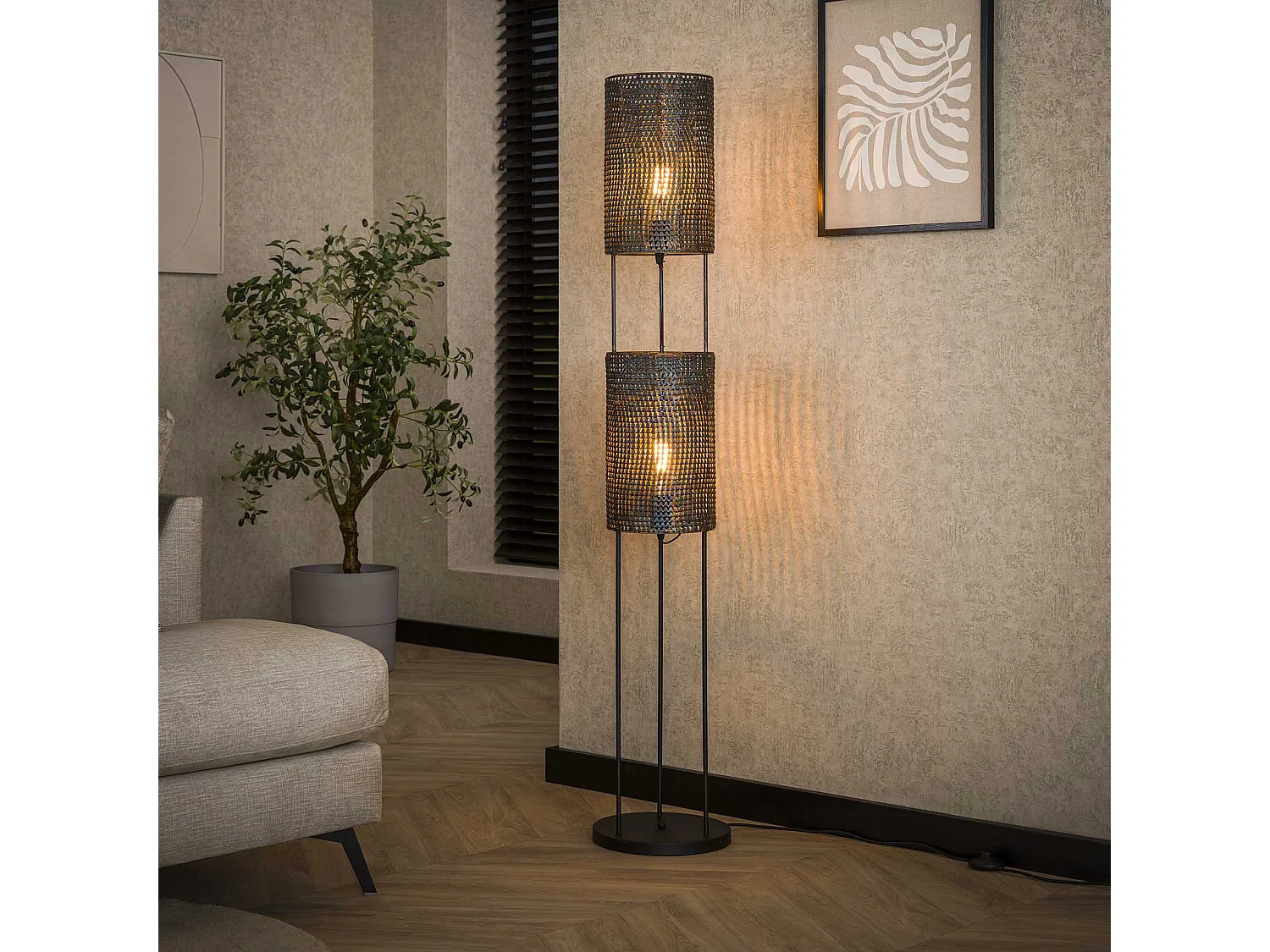 Lampadaire industriel - 2 lampes - Armor Tube - Gris