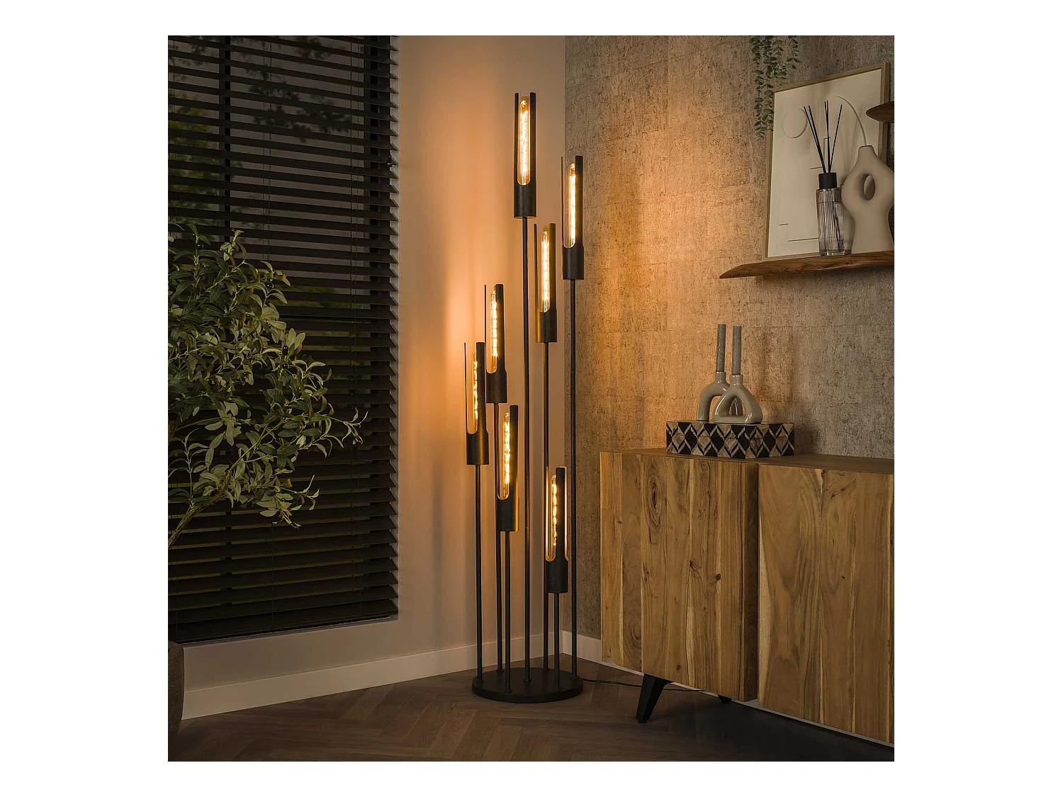 Lampadaire 7L Stepped Tube - Noir Artic