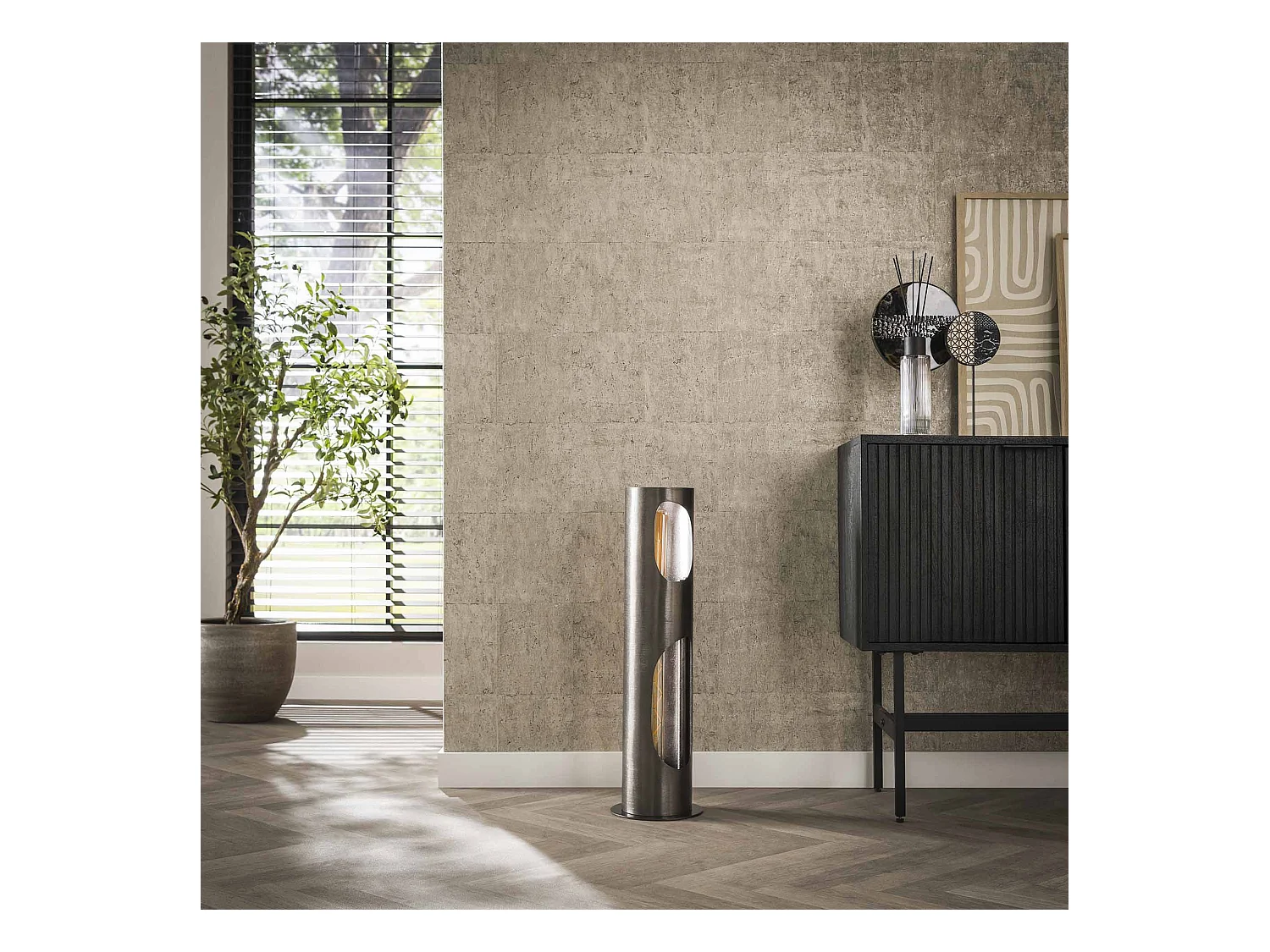 Lampadaire Organic Ø20 Cylindre - Nickel Noir