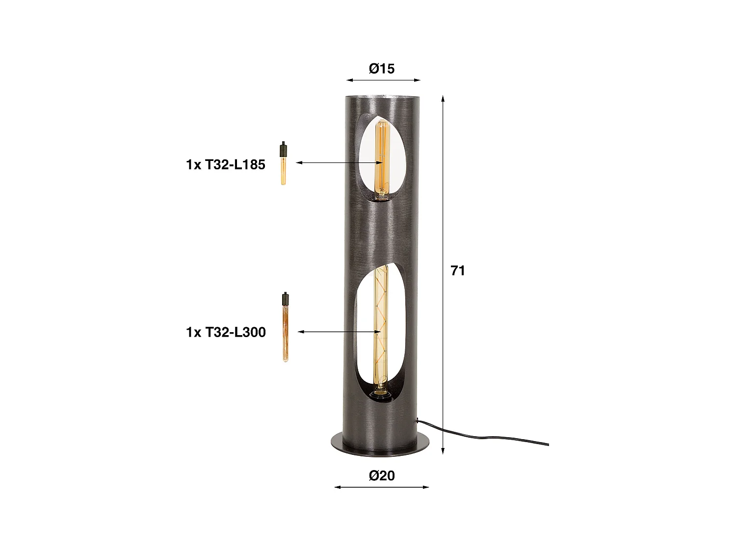 Lampadaire Organic Ø20 Cylindre - Nickel Noir