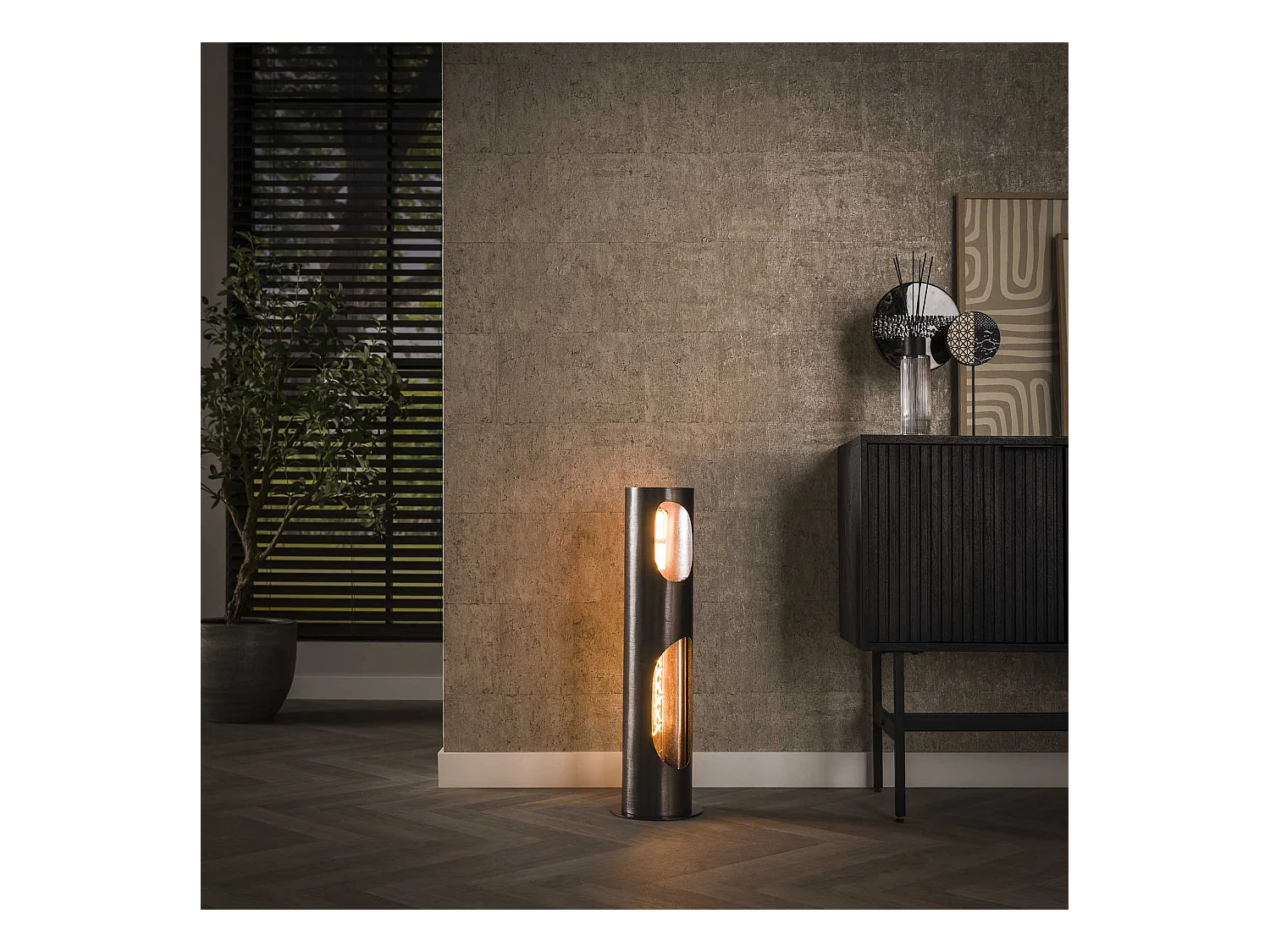 Lampadaire Organic Ø20 Cylindre - Nickel Noir
