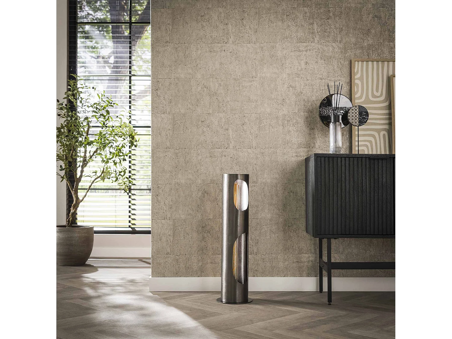 Lampadaire Organic Ø20 Cylindre - Nickel Noir